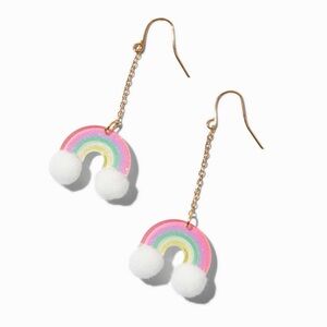 Claire's Gold-tone Pink and White Pom Pom Rainbow Pierced Fish hook Earrings